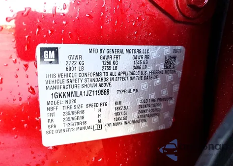 2018 GMC Acadia Slt-1 from USA, damaged, VIN 1GKKNMLA1JZ119568